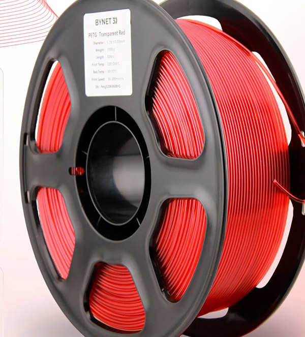 Пластик для 3D принтера BYNET 3D PETG 1.75 1кг Красный прозрачный